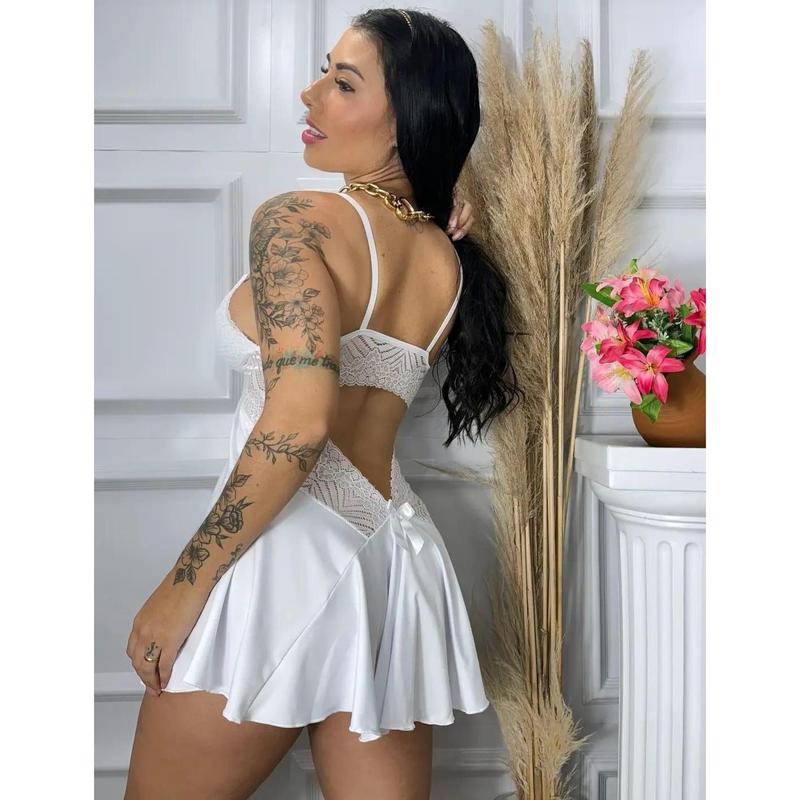 Camisola bailarina branca com renda e laço nas costas