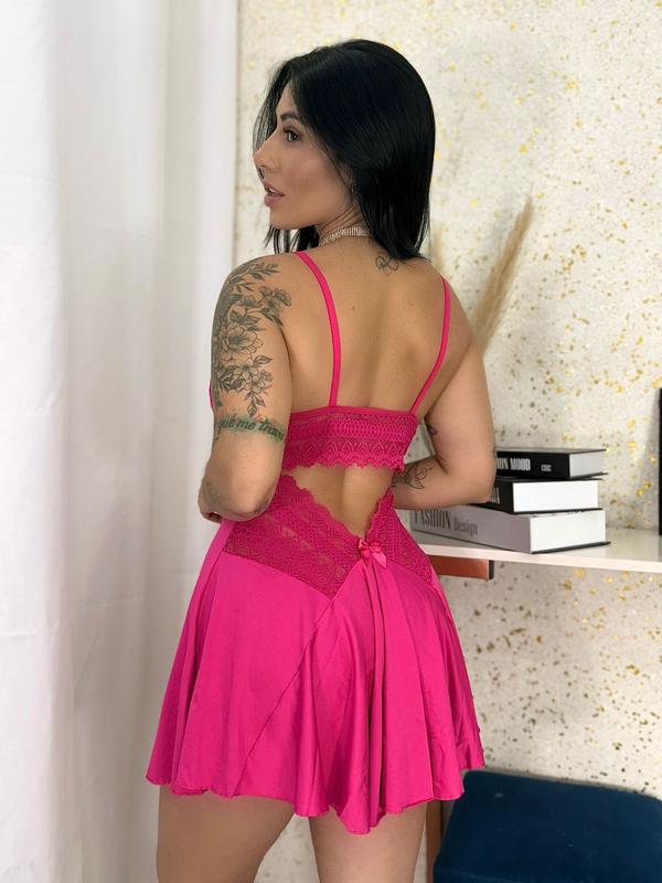 Camisola bailarina pink intenso com renda e costas abertas